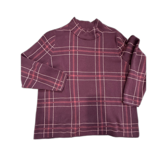 Lands' End Plum Window Pane Plaid Mock Turtleneck Sweater Size 1X - Picture 1 of 6